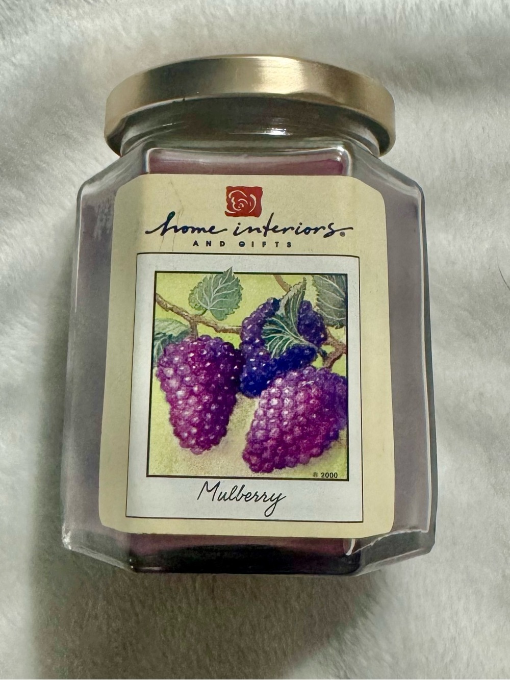 Home Interiors Mulberry Jar Candle with Gold Lid